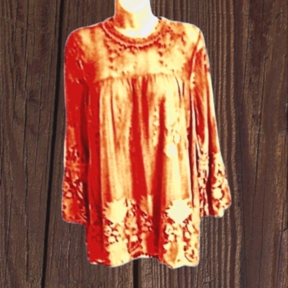 𝅺Miss Chevious LG Peony Pink Vtg Victorian Boho Long Sleeve Lace Blouse - Picture 2 of 8